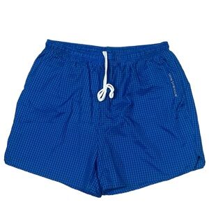 New Balance Mens Swim Trunks Blue White Check Drawstring Pockets L
